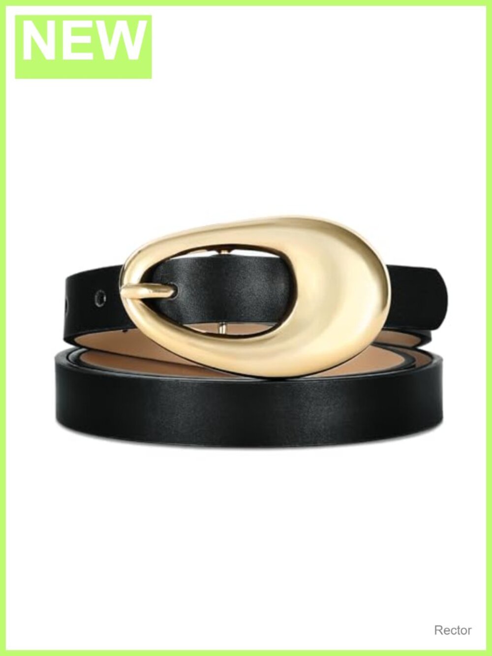 Genuine Leather Belt for Women Smooth Oval Gold Metal Buckle Cowhide Luxury